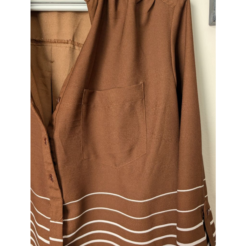 Denim 24/7 Women's Brown White Striped Blouse 14W - Picture 5 of 6